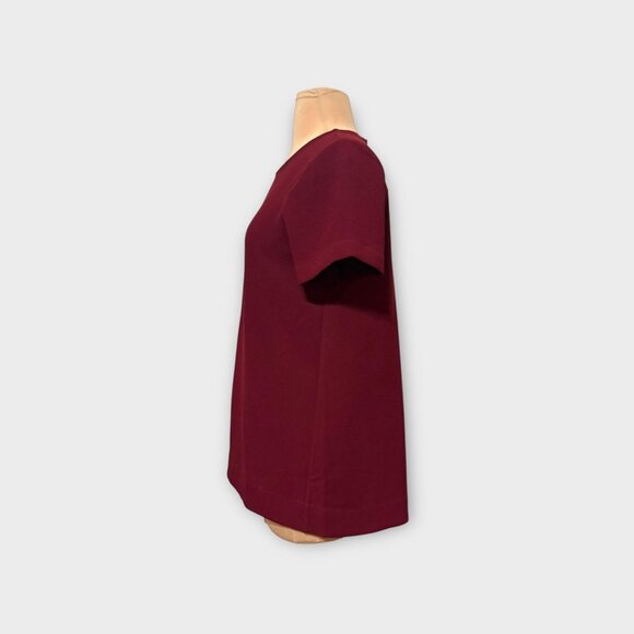 Madewell Boxy Crepe Textured Short Sleeve Blouse XS Burgundy Pleat Fall Classic - Picture 4 of 7